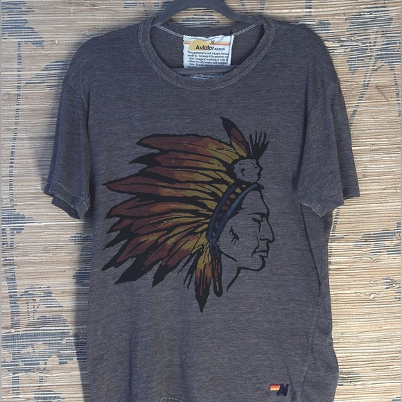 RARE UNBELIEVABLE Aviator Nation Headress Native Indian Tribe XL Grey T-Shirt - Picture 4 of 6